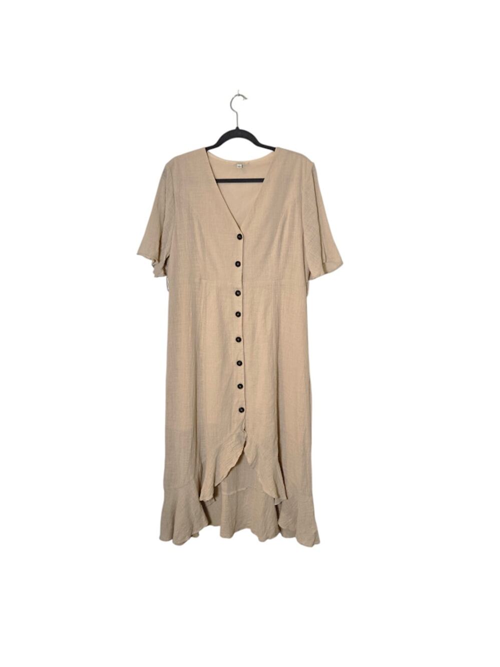 Umgee Womens Midi Shirt Dress Sz Large Cream Ruffle Hem Cottagecore Neutral Boho